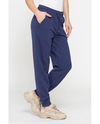 PANTALONE BASIC IN FELPA CON RIB SUL FONDO