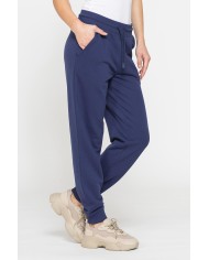 PANTALONE BASIC IN FELPA CON RIB SUL FONDO