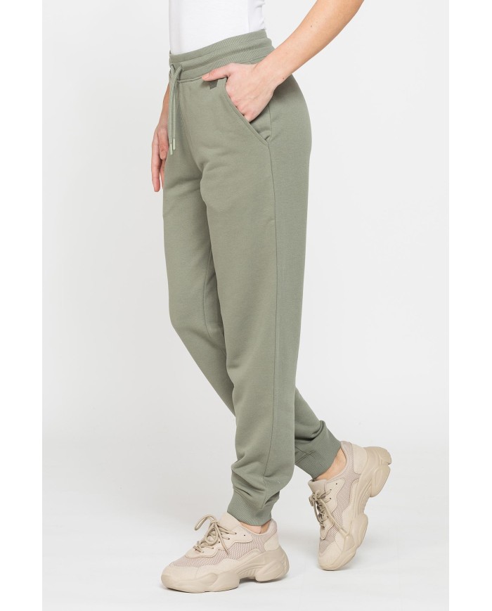 PANTALONE BASIC IN FELPA CON RIB SUL FONDO