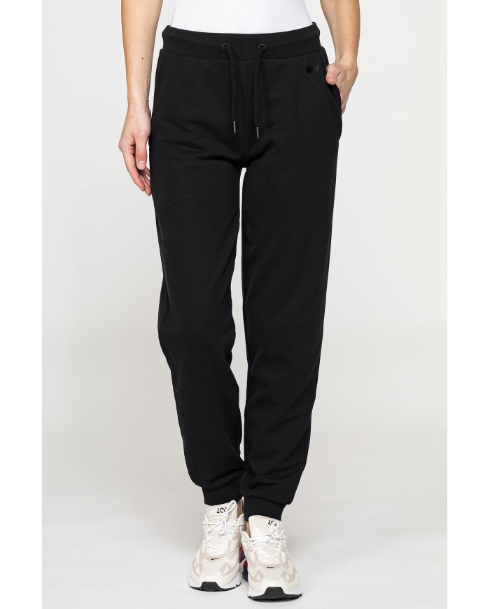 PANTALONE BASIC IN FELPA CON RIB SUL FONDO