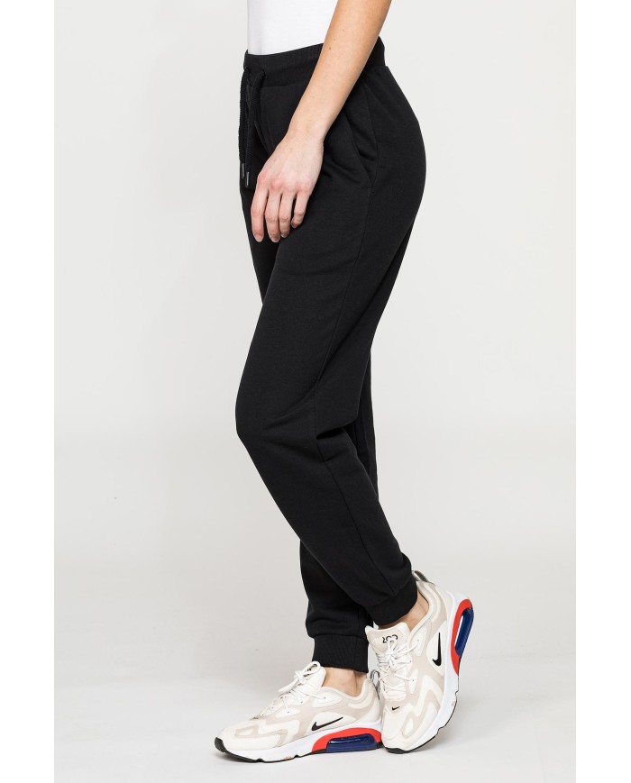 PANTALONE BASIC IN FELPA CON RIB SUL FONDO