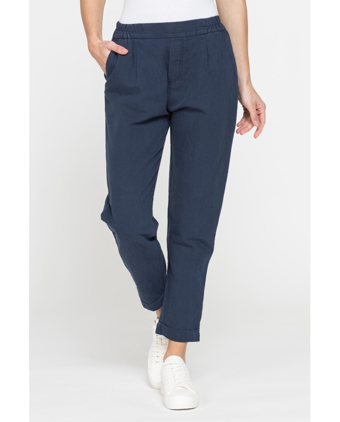 PANTALONE CROPPED IN MISTO LINO COMFORT FIT.