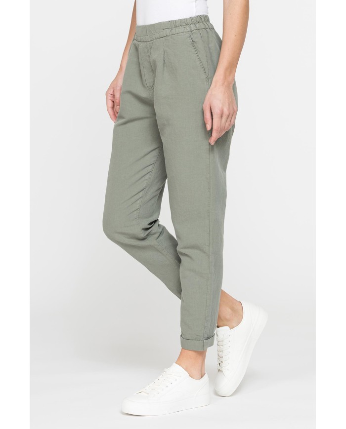 PANTALONE CROPPED IN MISTO LINO COMFORT FIT.