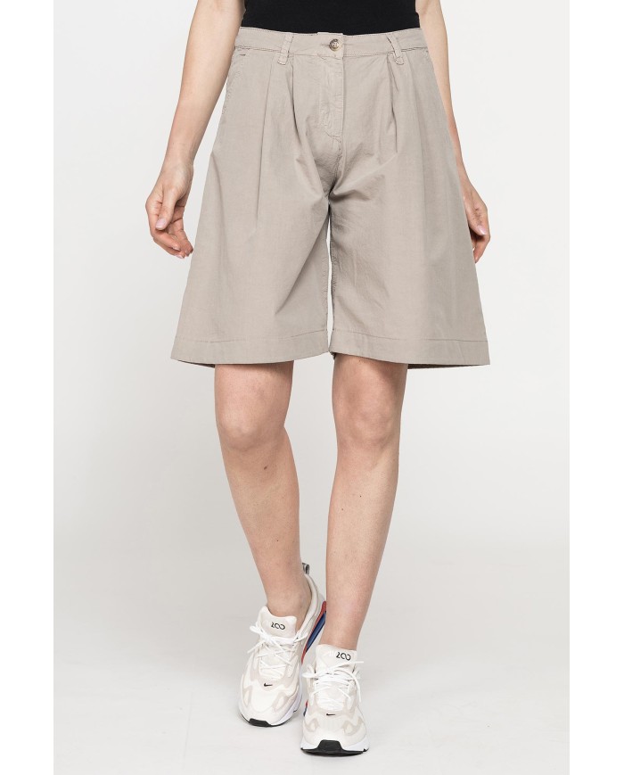 BERMUDA CON PIEGHE IN POPELINE 100% COTONE