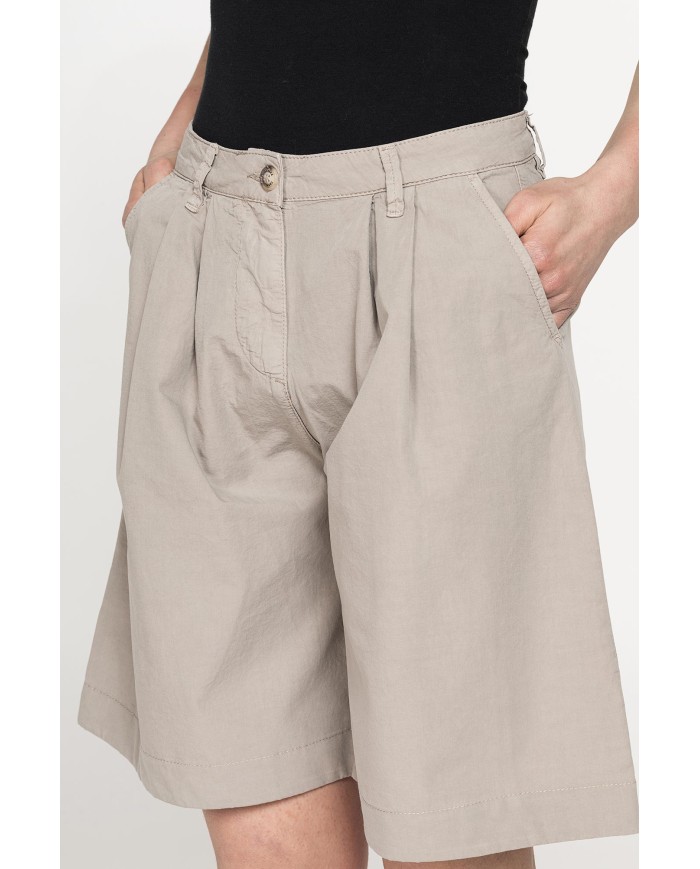 BERMUDA CON PIEGHE IN POPELINE 100% COTONE
