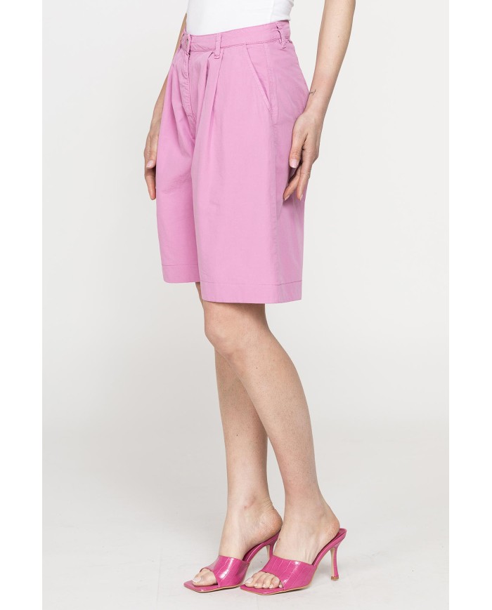 BERMUDA CON PIEGHE IN POPELINE 100% COTONE