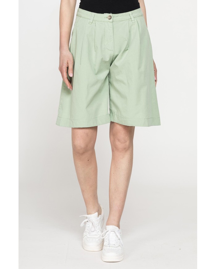 BERMUDA CON PIEGHE IN POPELINE 100% COTONE