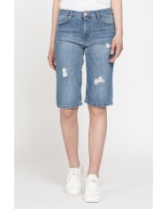 BERMUDA IN DENIM LEGGERO CON STRAPPI 100% COTONE. Vita regolare.