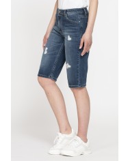 BERMUDA IN DENIM LEGGERO CON STRAPPI 100% COTONE. Vita regolare.