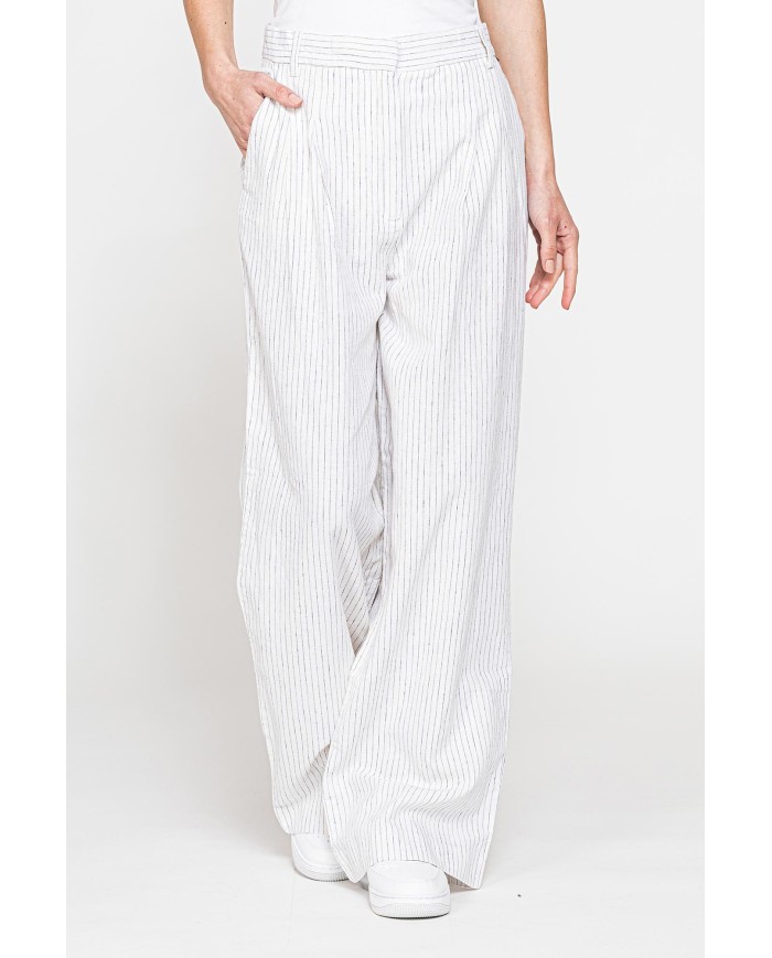 PANTALONE PALAZZO IN TESSUTO LINO COTONE