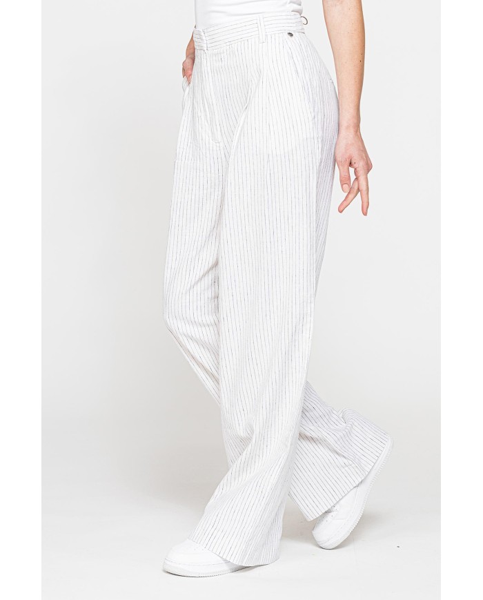 PANTALONE PALAZZO IN TESSUTO LINO COTONE