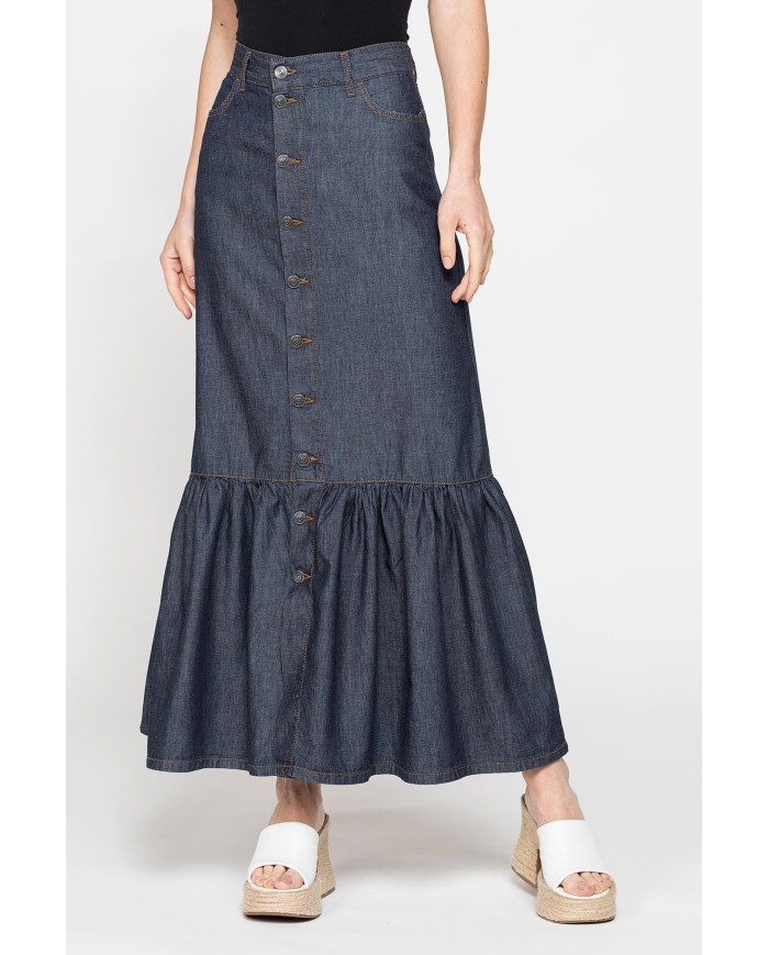 GONNA LUNGA CON ARRICCIATURA IN DENIM LEGGERO 7oz