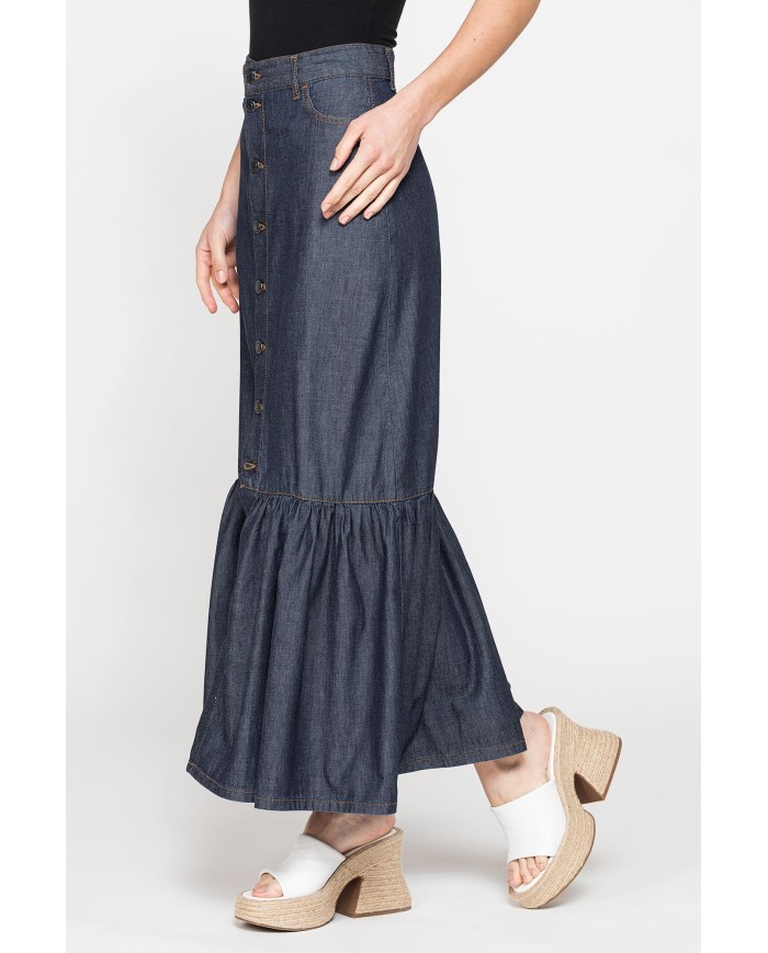 GONNA LUNGA CON ARRICCIATURA IN DENIM LEGGERO 7oz