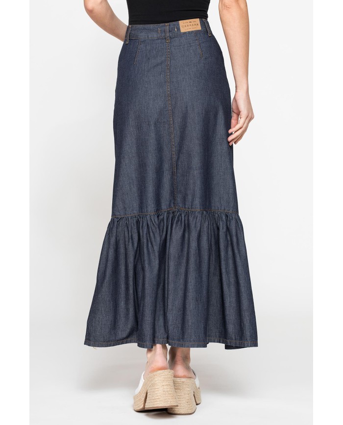 GONNA LUNGA CON ARRICCIATURA IN DENIM LEGGERO 7oz