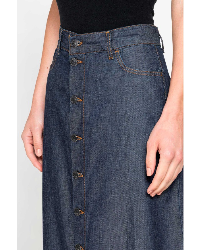 GONNA LUNGA CON ARRICCIATURA IN DENIM LEGGERO 7oz