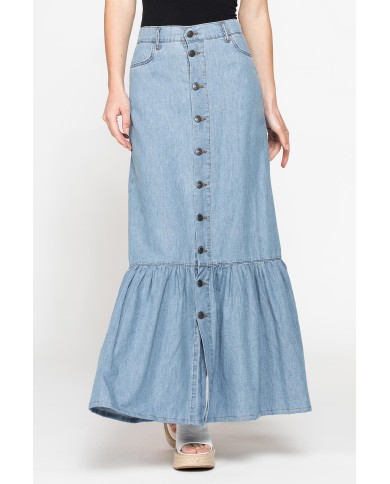 GONNA LUNGA CON ARRICCIATURA IN DENIM LEGGERO 7oz GONNA LUNGA CON ARRICCIATURA IN DENIM LEGGERO 7oz
