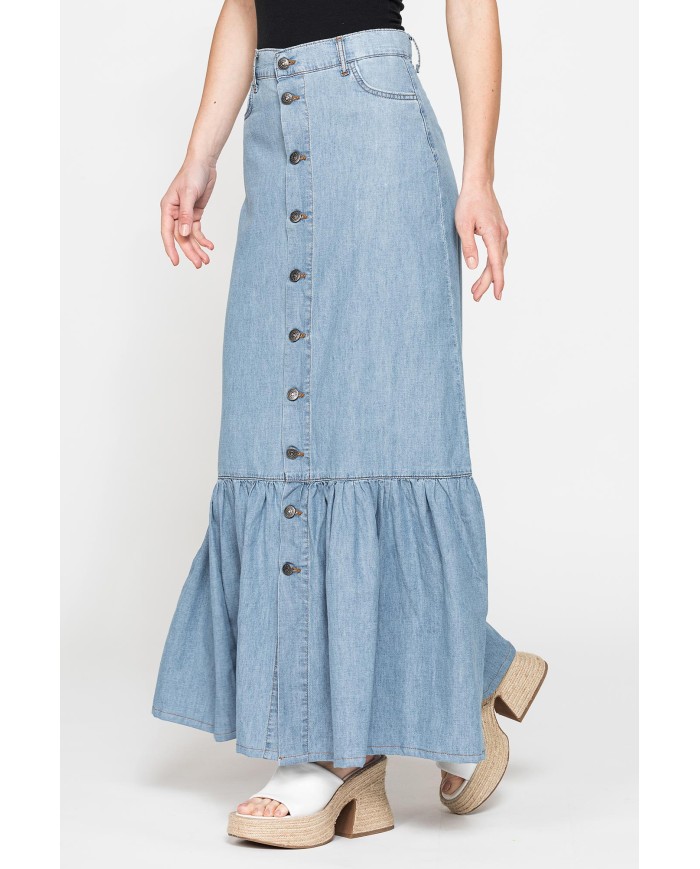 GONNA LUNGA CON ARRICCIATURA IN DENIM LEGGERO 7oz