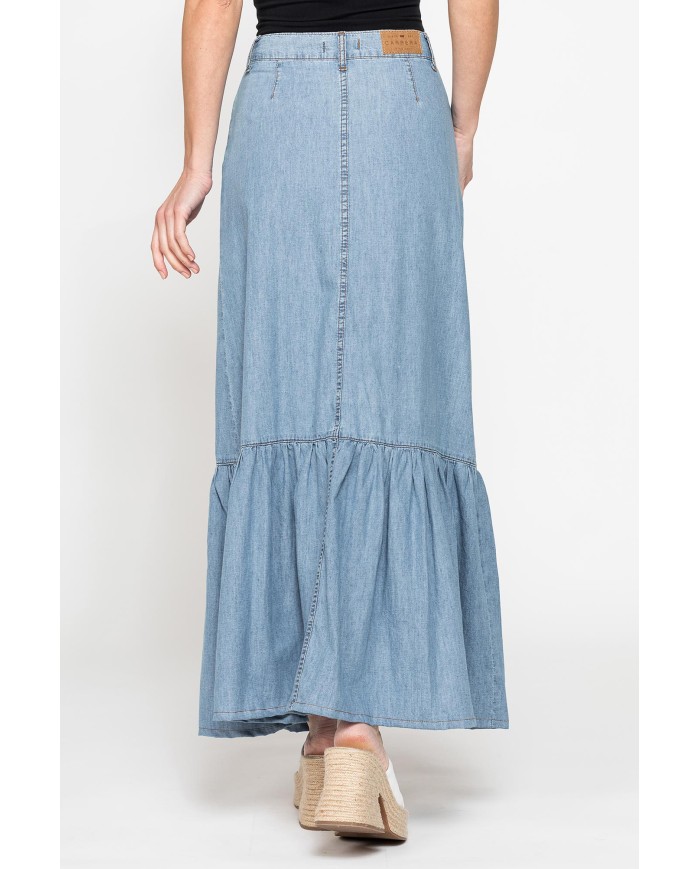 GONNA LUNGA CON ARRICCIATURA IN DENIM LEGGERO 7oz