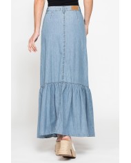 GONNA LUNGA CON ARRICCIATURA IN DENIM LEGGERO 7oz