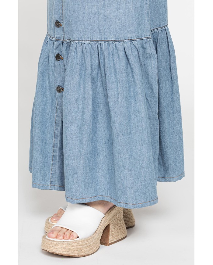 GONNA LUNGA CON ARRICCIATURA IN DENIM LEGGERO 7oz