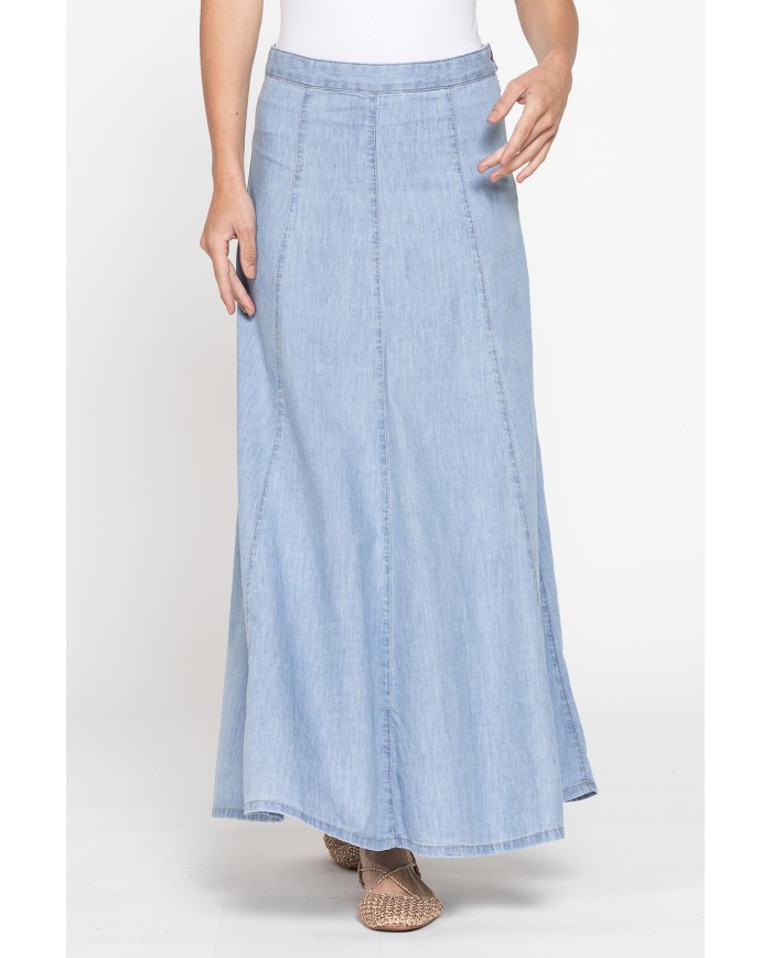 GONNA LUNGA MODELLO A PANNELLI IN DENIM LEGGERO 7oz