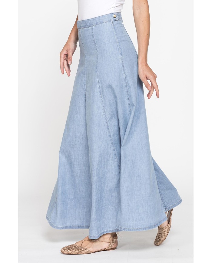 GONNA LUNGA MODELLO A PANNELLI IN DENIM LEGGERO 7oz