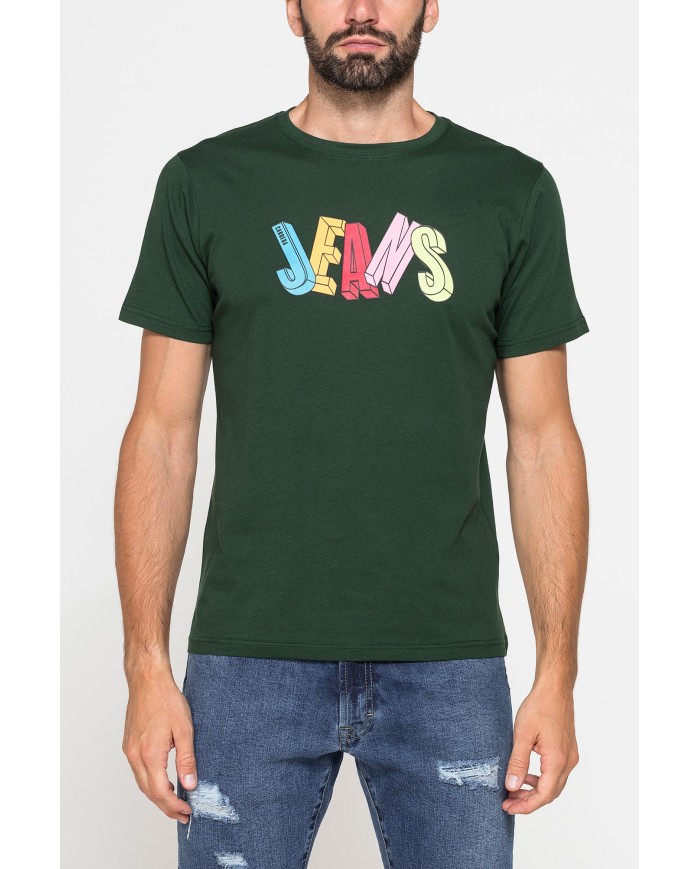 T-SHIRT GIROCOLLO IN COTONE CON STAMPE GRAFICHE