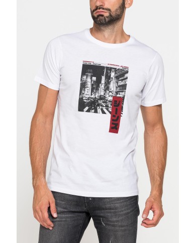 T-SHIRT GIROCOLLO IN COTONE CON STAMPE GRAFICHE