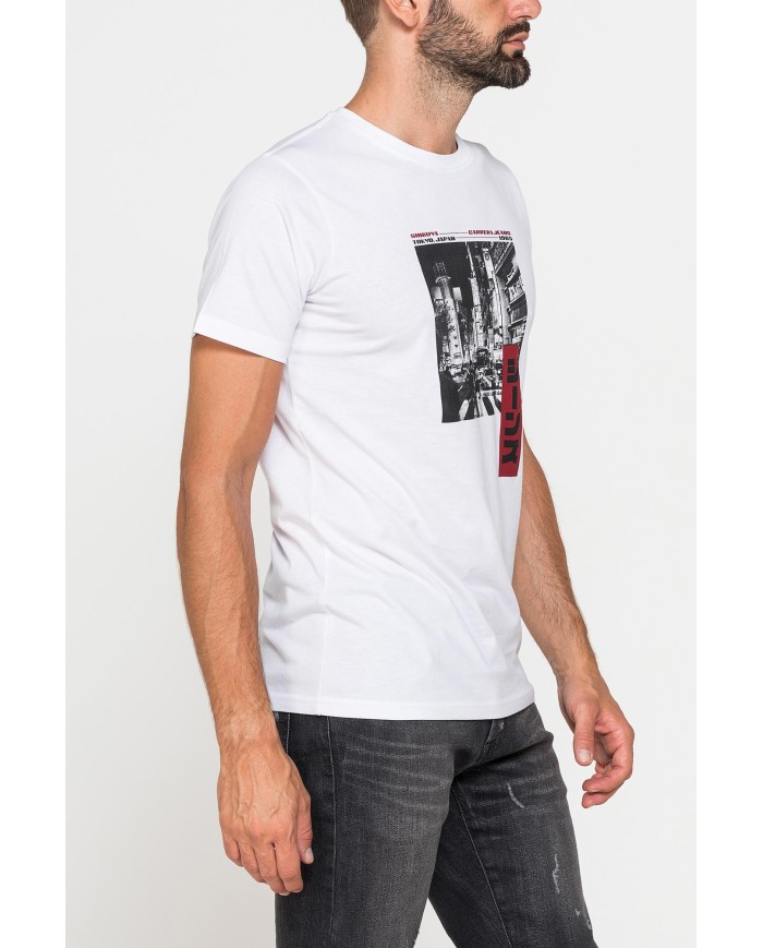 T-SHIRT GIROCOLLO IN COTONE CON STAMPE GRAFICHE