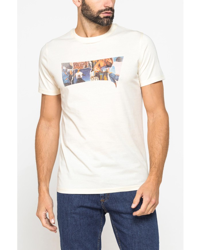 T-SHIRT GIROCOLLO IN COTONE CON STAMPA LOGO CARRERA