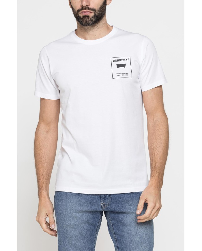 T-SHIRT GIROCOLLO IN COTONE CON STAMPA LOGO CARRERA