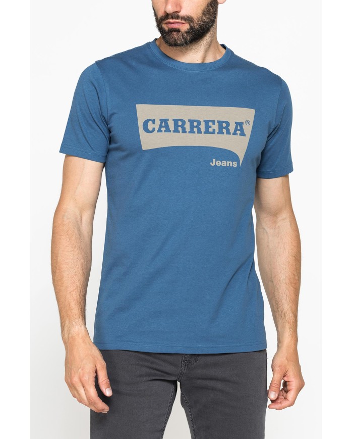 T-SHIRT GIROCOLLO IN COTONE CON STAMPA LOGO CARRERA