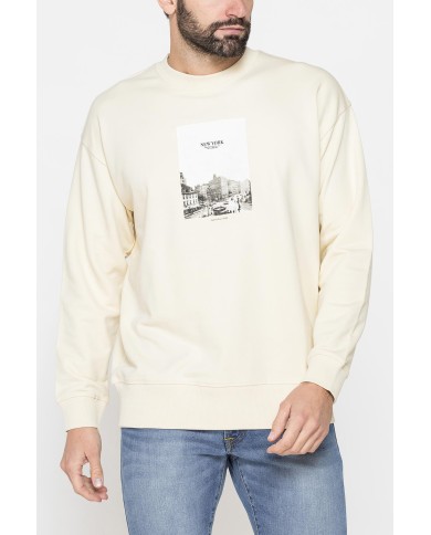 FELPA LEGGERA GIROCOLLO MANICA LUNGA VESTIBILITA' OVER  CON  STAMPA