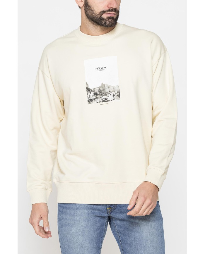 FELPA LEGGERA GIROCOLLO MANICA LUNGA VESTIBILITA' OVER  CON  STAMPA