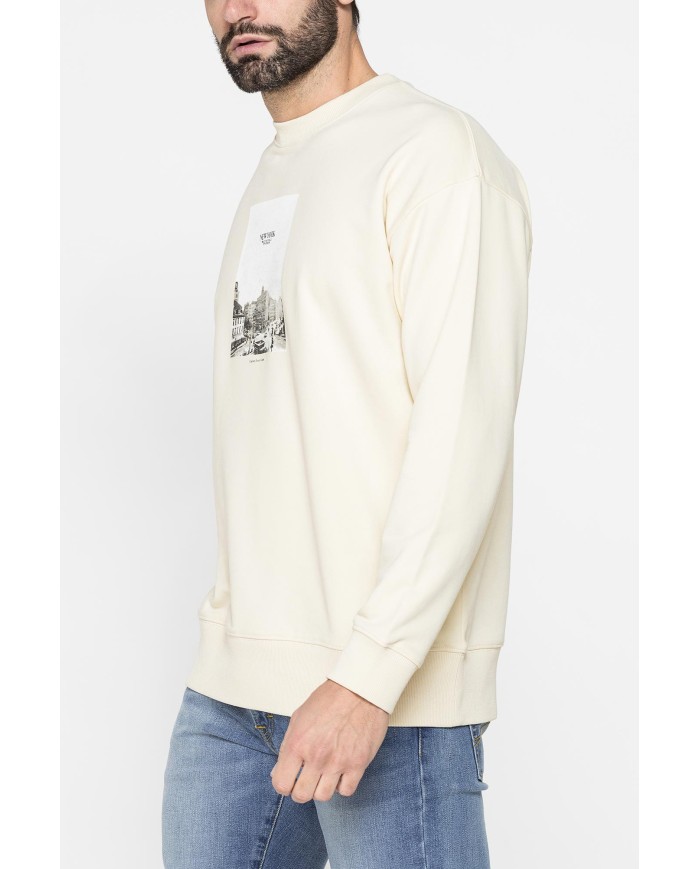 FELPA LEGGERA GIROCOLLO MANICA LUNGA VESTIBILITA' OVER  CON  STAMPA