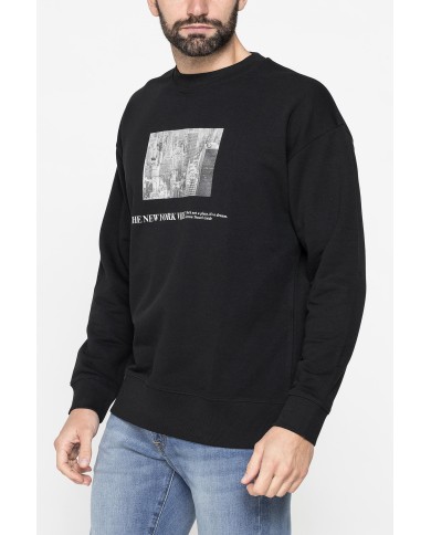 FELPA LEGGERA GIROCOLLO MANICA LUNGA VESTIBILITA' OVER  CON  STAMPA