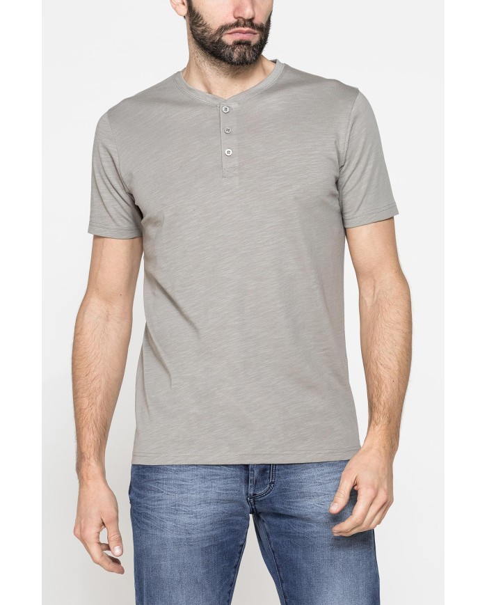 T-SHIRT MANICA CORTA IN JERSEY SLUB CON SCOLLO V