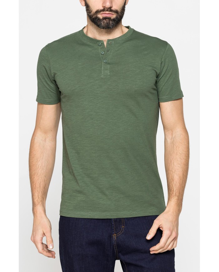 T-SHIRT MANICA CORTA IN JERSEY SLUB CON SCOLLO V