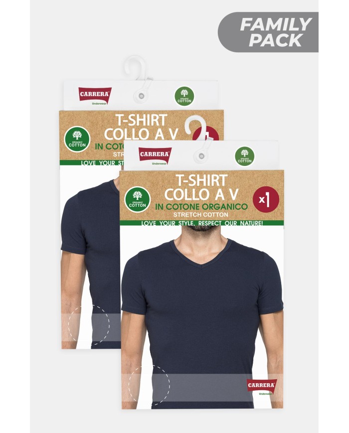 CONFEZIONE DA 2 T-SHIRT IN COTONE ORGANICO CON SCOLLO A V