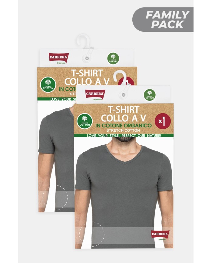 CONFEZIONE DA 2 T-SHIRT IN COTONE ORGANICO CON SCOLLO A V