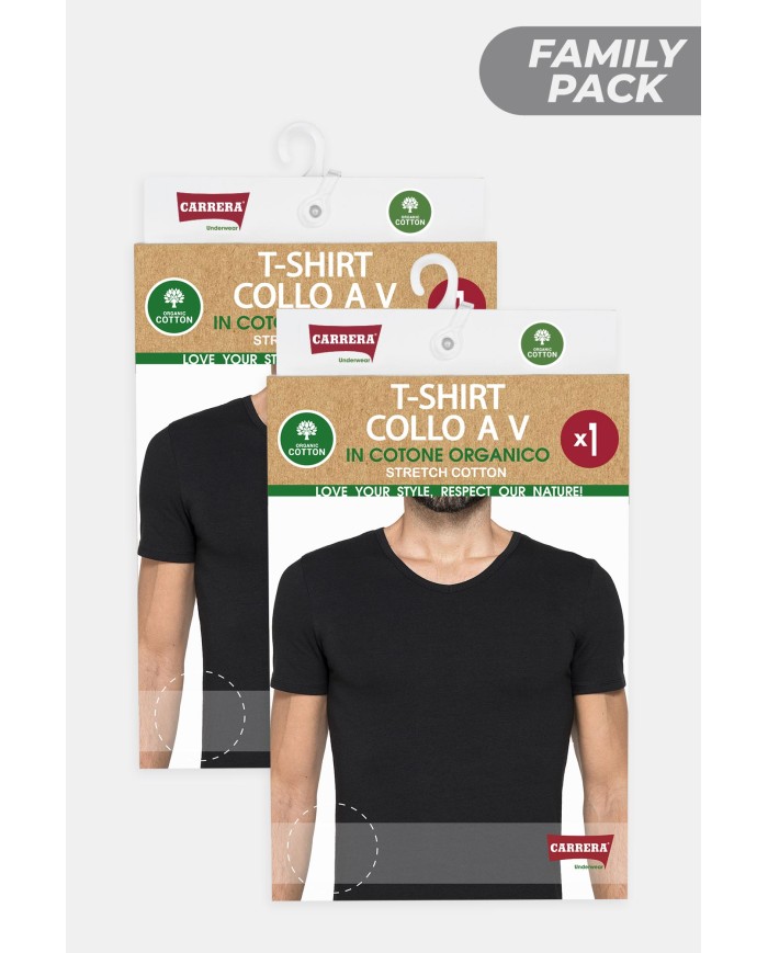 CONFEZIONE DA 2 T-SHIRT IN COTONE ORGANICO CON SCOLLO A V