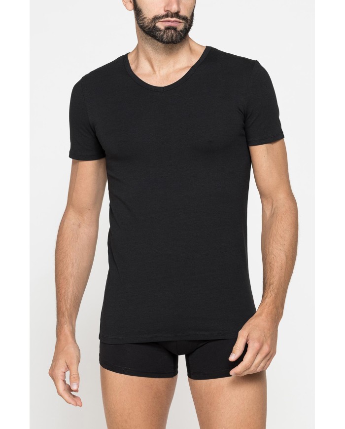 CONFEZIONE DA 2 T-SHIRT IN COTONE ORGANICO CON SCOLLO A V
