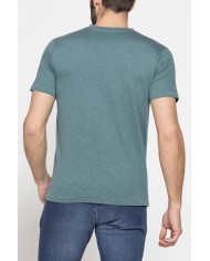 T-SHIRT SCOLLO A V CORTO, CON STAMPA. IN  JERSEY   FIAMMATO DI COTONE