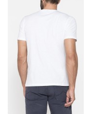 T-SHIRT SCOLLO A V CORTO, CON STAMPA. IN  JERSEY   FIAMMATO DI COTONE