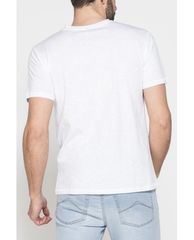 T-SHIRT SCOLLO A V CORTO, CON STAMPA. IN  JERSEY   FIAMMATO DI COTONE