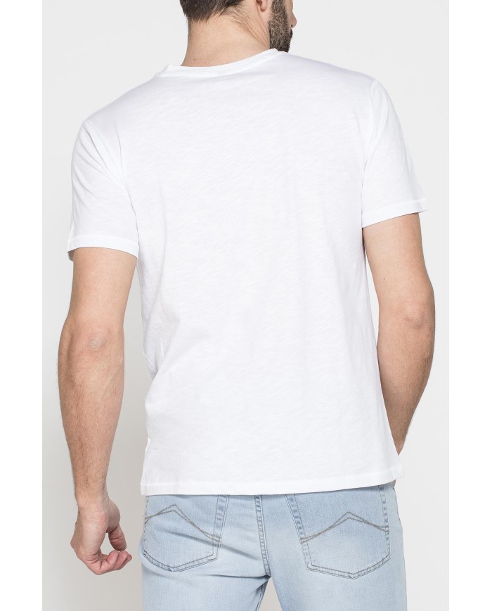 T-SHIRT SCOLLO A V CORTO, CON STAMPA. IN  JERSEY   FIAMMATO DI COTONE