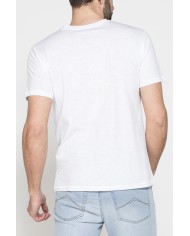 T-SHIRT SCOLLO A V CORTO, CON STAMPA. IN  JERSEY   FIAMMATO DI COTONE