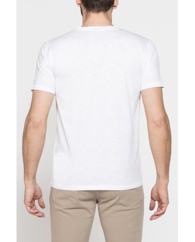 T-SHIRT SCOLLO A V CORTO, CON STAMPA. IN  JERSEY   FIAMMATO DI COTONE