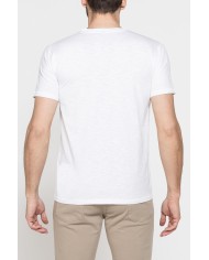 T-SHIRT SCOLLO A V CORTO, CON STAMPA. IN  JERSEY   FIAMMATO DI COTONE
