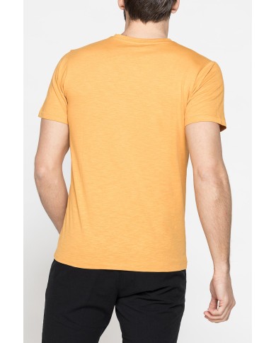 T-SHIRT SCOLLO A V CORTO, CON STAMPA. IN  JERSEY   FIAMMATO DI COTONE